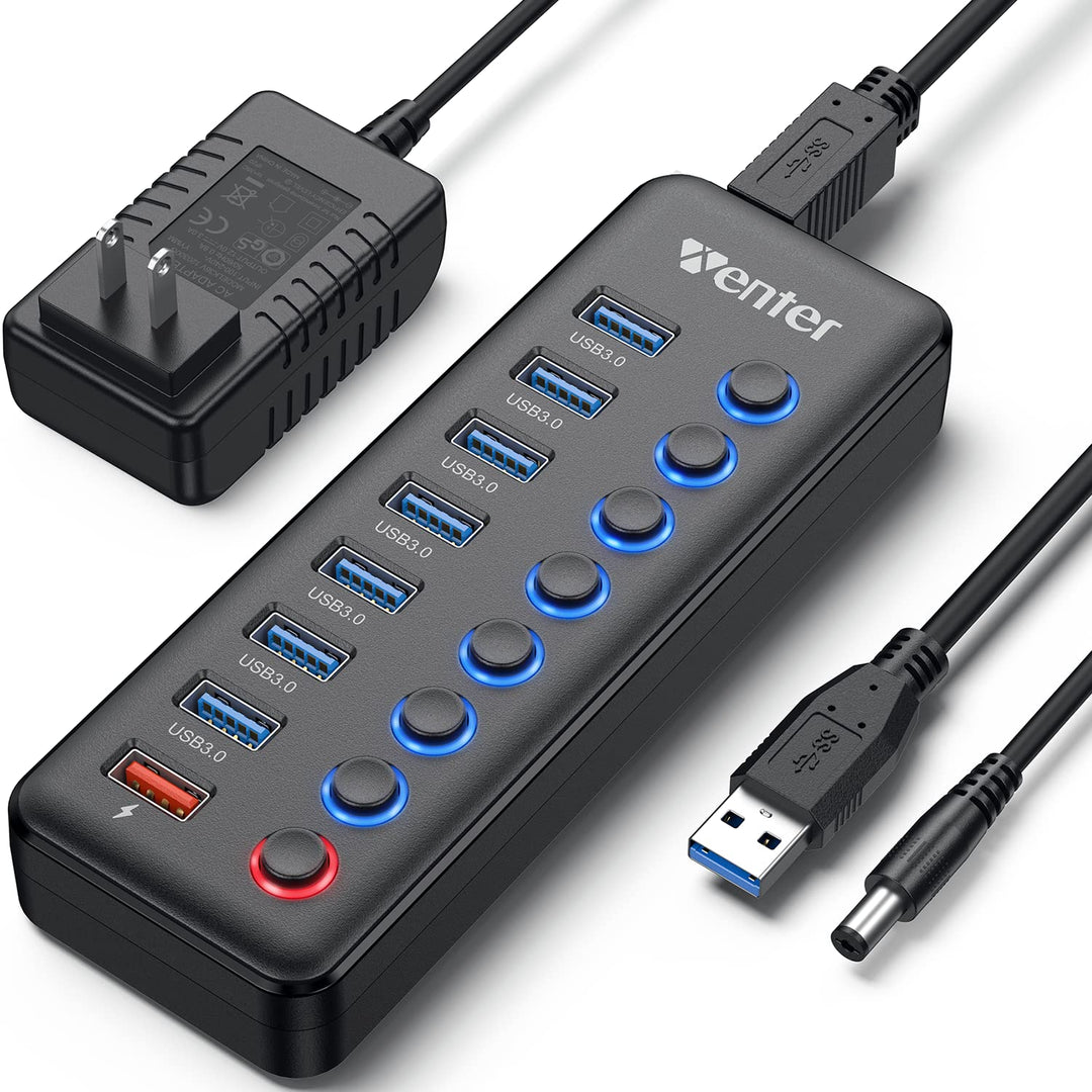 WENTER USB Hub 3.0 Aktiv, 11 Ports 36W (12V / 3A) Netzteil, USB 3.0 Mehrfach Ports Verteiler mit LED