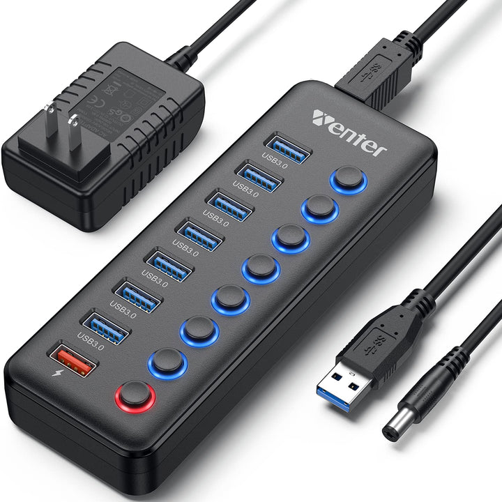 WENTER USB Hub 3.0 Aktiv, 11 Ports 36W (12V / 3A) Netzteil, USB 3.0 Mehrfach Ports Verteiler mit LED