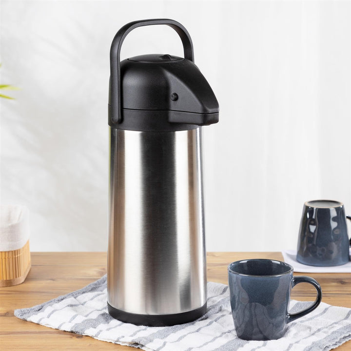 2x Thermoskanne 3 Liter Pumpkanne Kaffee Teekanne Warmhalte Airpot Isolierkanne Doppelwandig Getränk