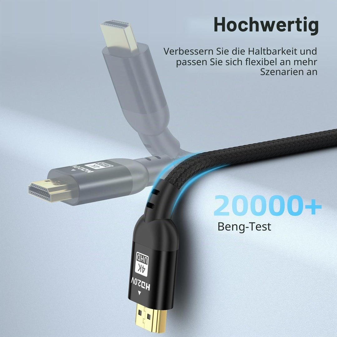 Diyanisly 4K HDMI Kabel 20M, 18Gbps Hohe Geschwindigkeit Geflochtenes HDMI 2.0 Kabel, Unterstützt 4K