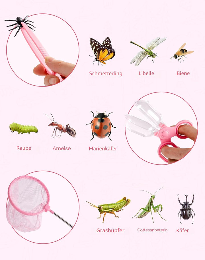 ROBOTIME Kinder Entdecker Kit, mit Insektennetz, Lupe, Insektenbeobachter, Schmetterlingsnetz, Outdo