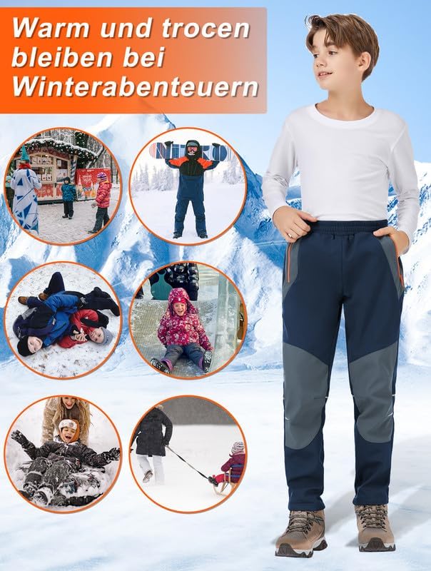 Zzkouine Kinder Softshellhose Schneehose Thermohose Hosen Jungen Mädchen Winterhose Outdoorhose Wand