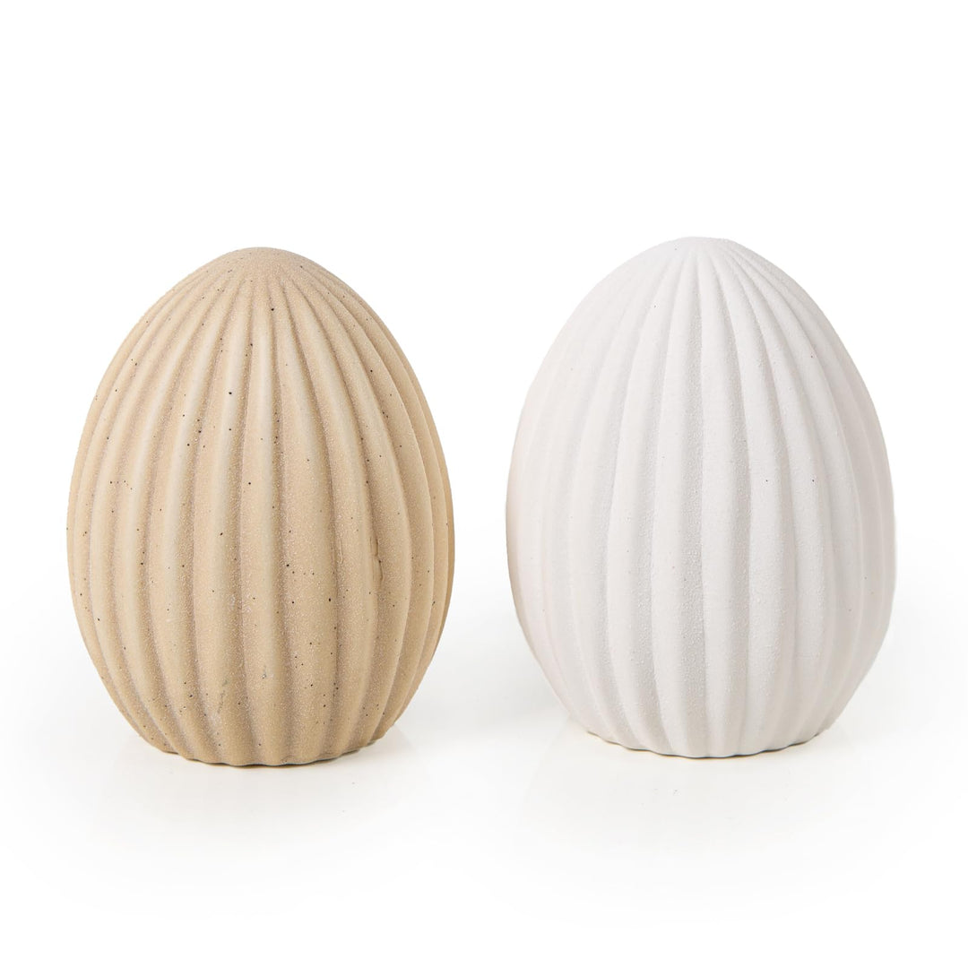 Logbuch-Verlag 2 Osterei Figuren beige weiss sandgestrahlt Keramik Osterschmuck Scandi Hygge Moderne