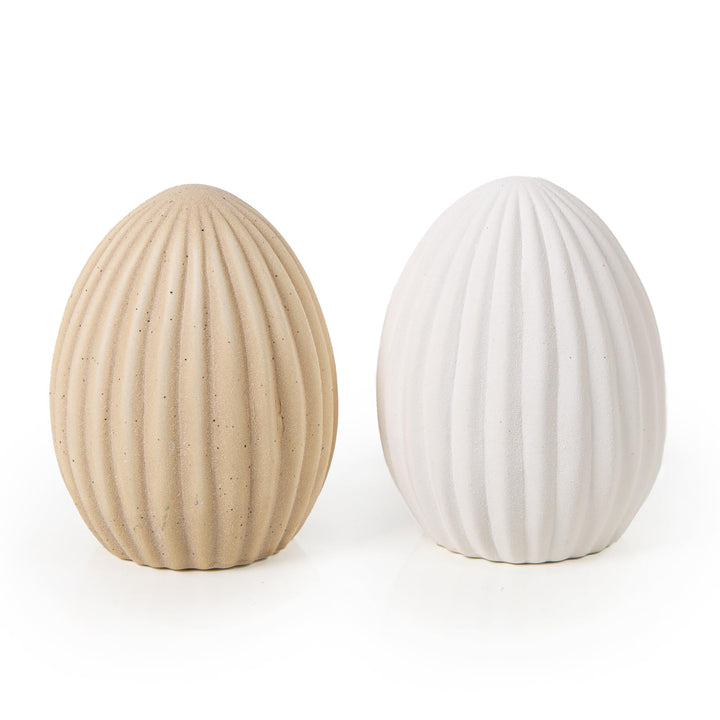 Logbuch-Verlag 2 Osterei Figuren beige weiss sandgestrahlt Keramik Osterschmuck Scandi Hygge Moderne