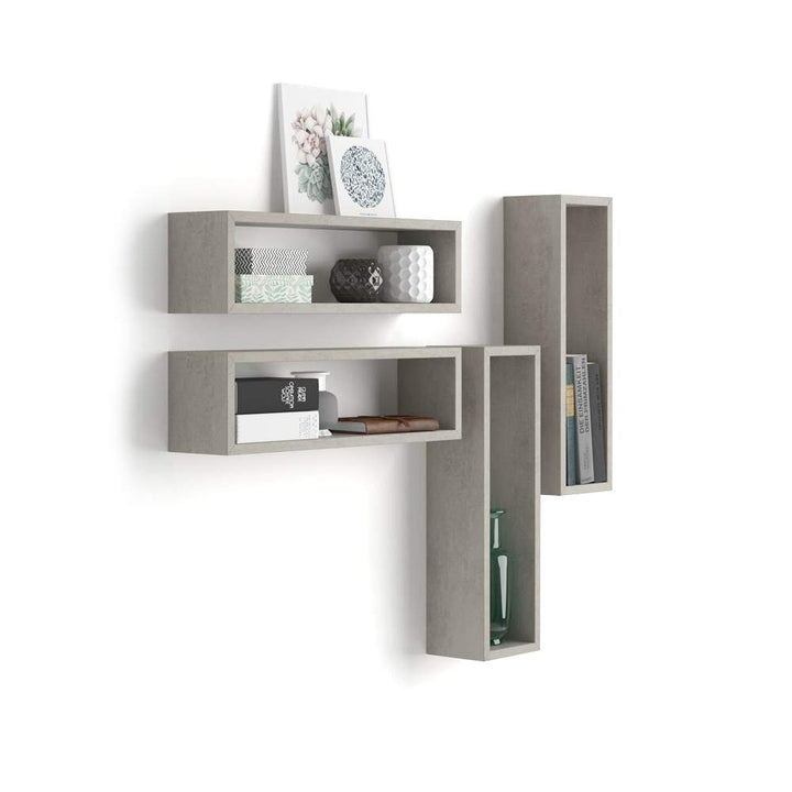 Mobili Fiver, 4er-Set Iacopo Würfelregale, Grauer Beton, Made In Italy, Beton