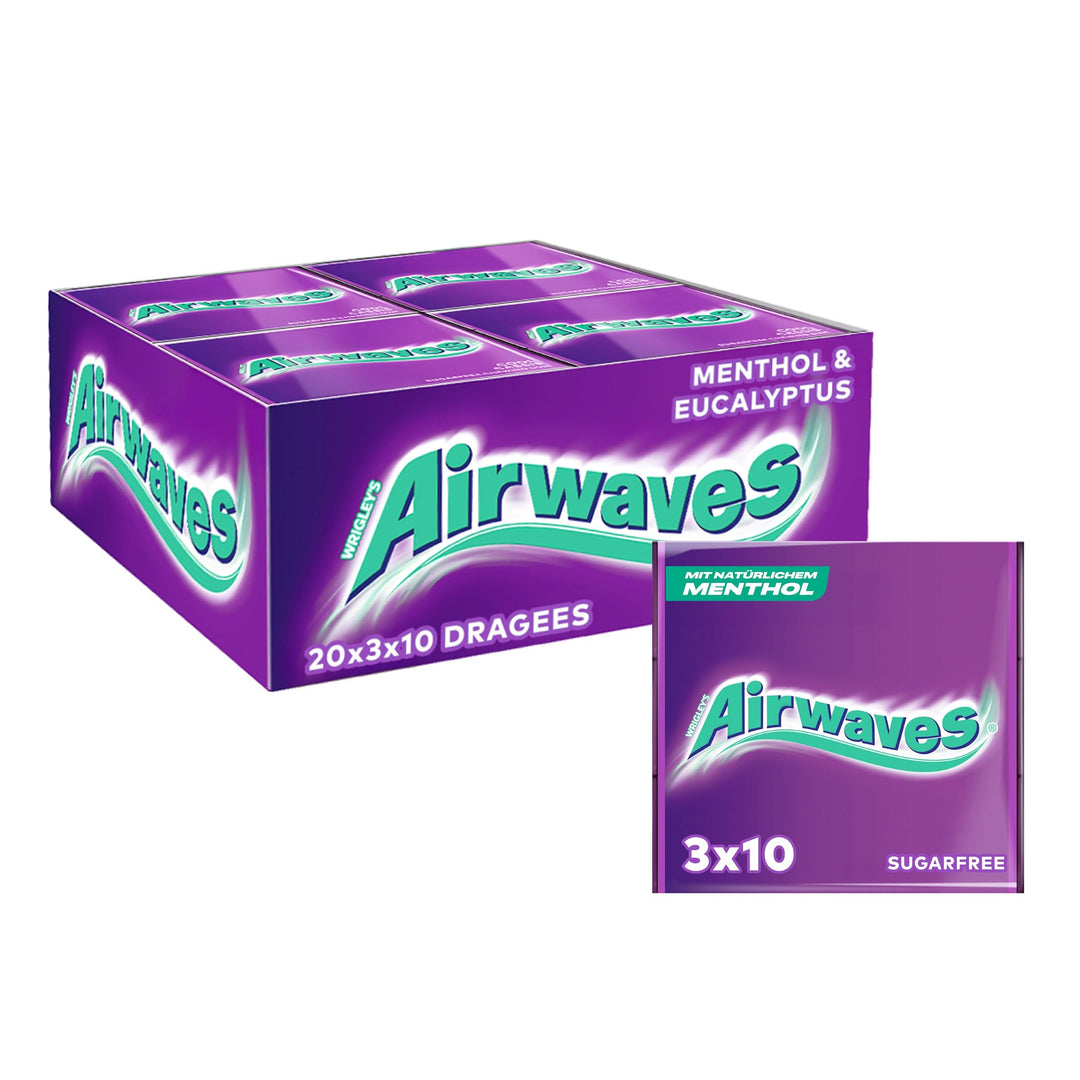 Airwaves Kaugummi | Cool Cassis | Lila, zuckerfrei | 20 x 3 Packungen (20 x 3 x 10 Dragees) Cool Cas