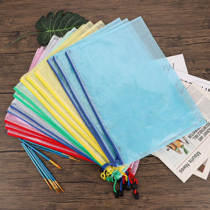 ASelected 25 Stücke Dokumententasche A3 Reissverschluss, 5 Farbe Mesh Kunststoff Reissverschlusstasc