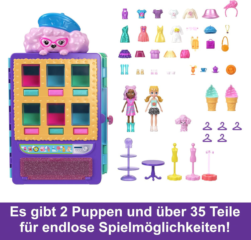 Polly Pocket Kleidergeschäft Spielset - Funktionierender Verkaufsautomat, 2-stöckiges Spielset, 2 Pu