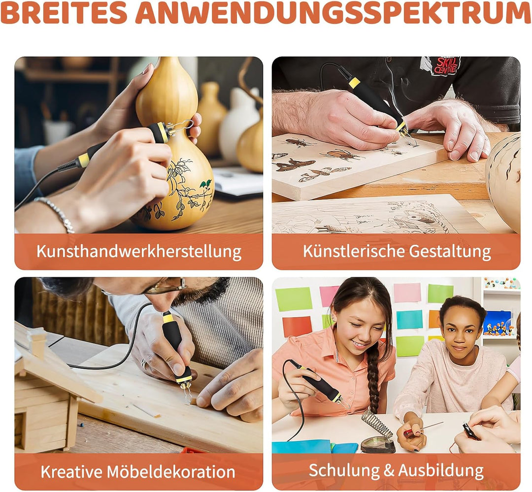 BURNNOVE Holz Pyrographie Set 100W, 100–750°C, Doppel-Pyrographie-Stifte mit LCD-Display, 21 Spitzen
