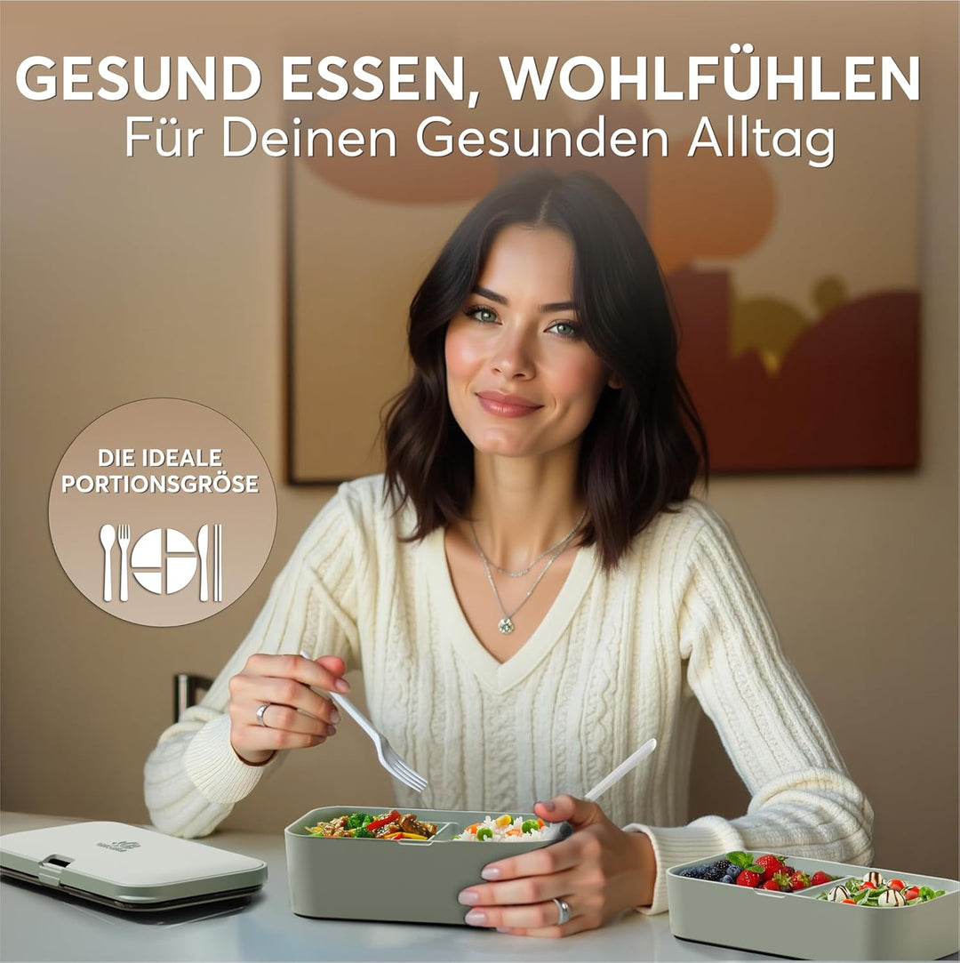 Umami Lunchbox Erwachsene, Verschachtelbar Auslaufsichere Bento Box mit 4 Bestecke & Fächern, Brotdo