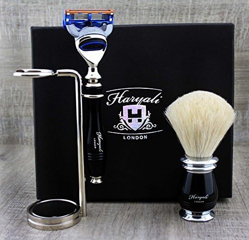 Haryali London Black Herren-Rasierset mit 5-Kant-Rasiermesser, Rasierpinsel, Alaunstift und Rasierst