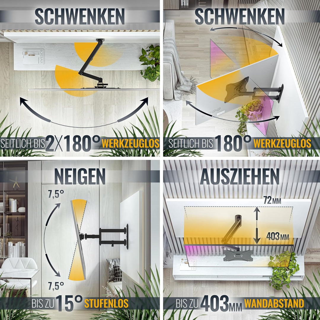 RICOO TV Wandhalterung Schwenkbar Fernseher Halterung Schwenkarm für 32-55 Zoll Fernsehhalterung für