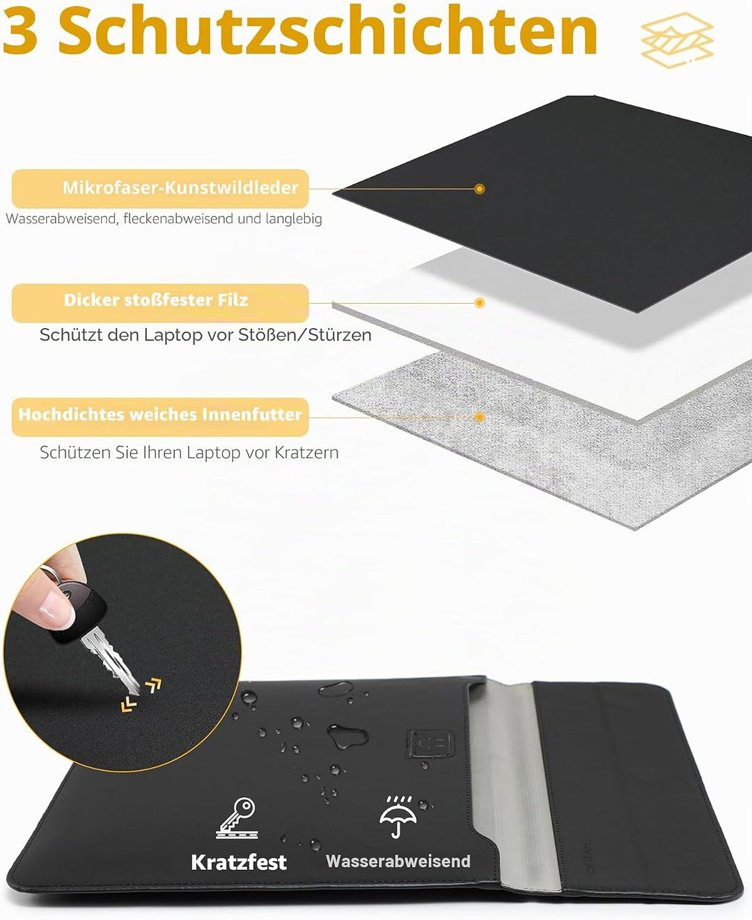 HYZUO 13,3-14 Zoll Laptop Hülle Tasche mit Standfunktion für MacBook Pro 14 M5/M4/M3/M2/M1 2026-2021