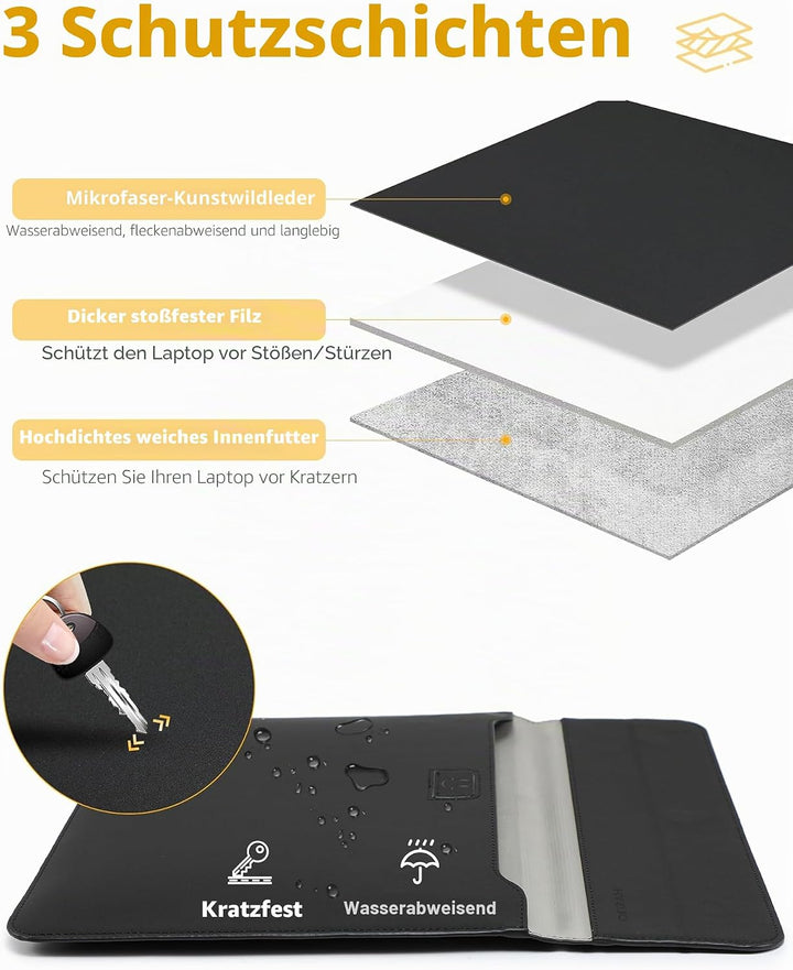 HYZUO 13,3-14 Zoll Laptop Hülle Tasche mit Standfunktion für MacBook Pro 14 M5/M4/M3/M2/M1 2026-2021
