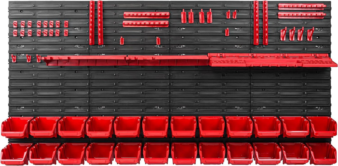 Lagersystem Werkstattregal | 156 x 78 cm | 24 stck. Box | Wandregal mit Werkzeughalterungen und Stap