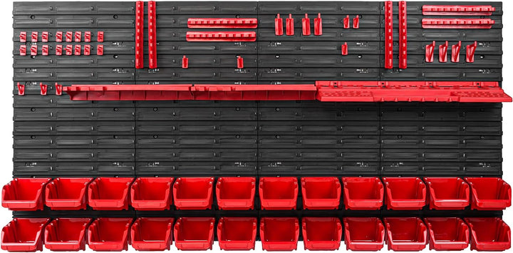 Lagersystem Werkstattregal | 156 x 78 cm | 24 stck. Box | Wandregal mit Werkzeughalterungen und Stap