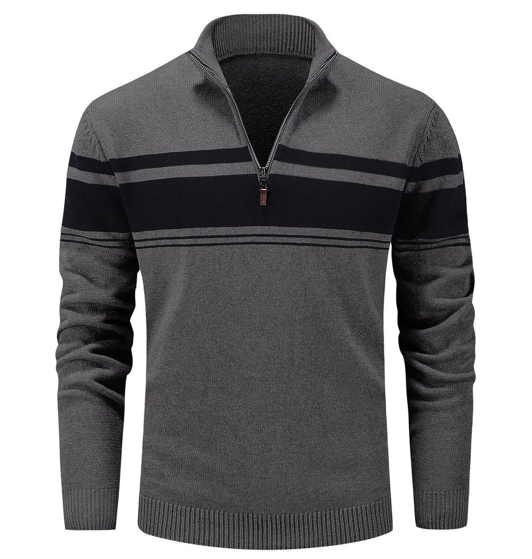MAGCOMSEN Herren Strickpullover Stehkragen 1/4 Zip Pullover Gestreift Sweater Baumwolle Langarm Swea