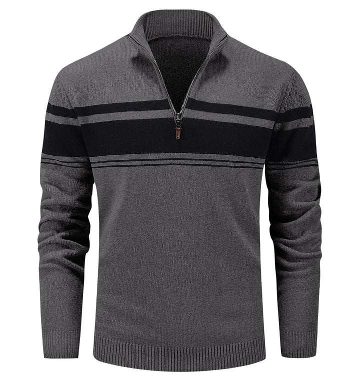 MAGCOMSEN Herren Strickpullover Stehkragen 1/4 Zip Pullover Gestreift Sweater Baumwolle Langarm Swea