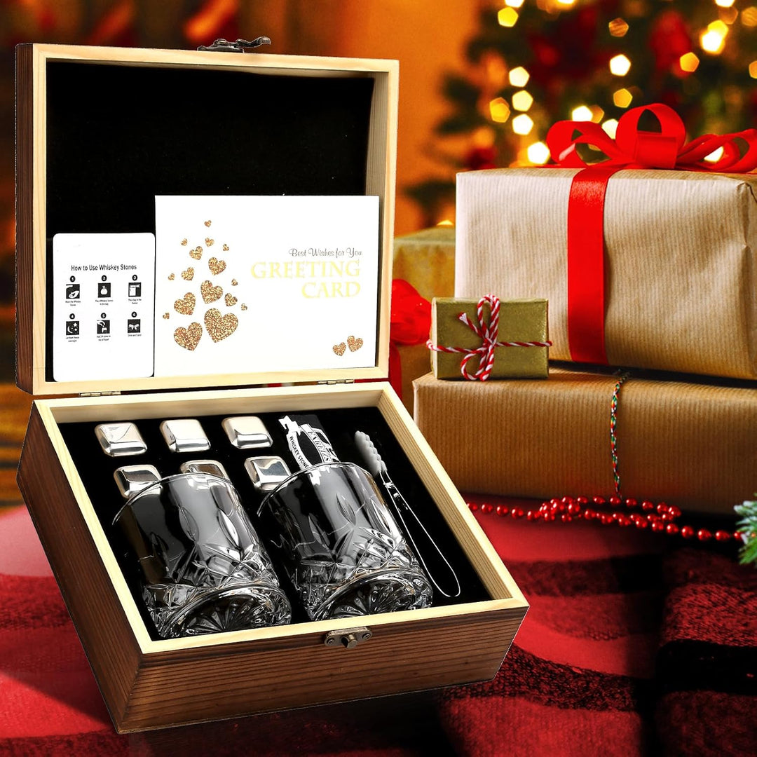 Whisky Stones Gift Set Whisky Glass Set 2 Stainless Steel Iced Whisky Cube-Scotch Bourbon Gift Box S