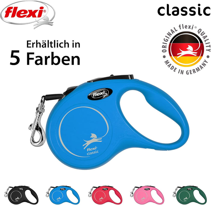 flexi® Classic S Gurt 5 m blau, Roll-Leine für Hunde bis 15 kg, S