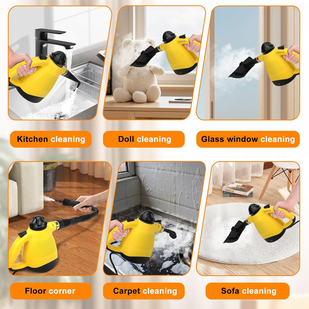 Dampfreiniger, Dampfreiniger Handgerät 1050W für zuhause, 450ml Wassertank, 3,5 Bar Dampfdruck, 8 Zu