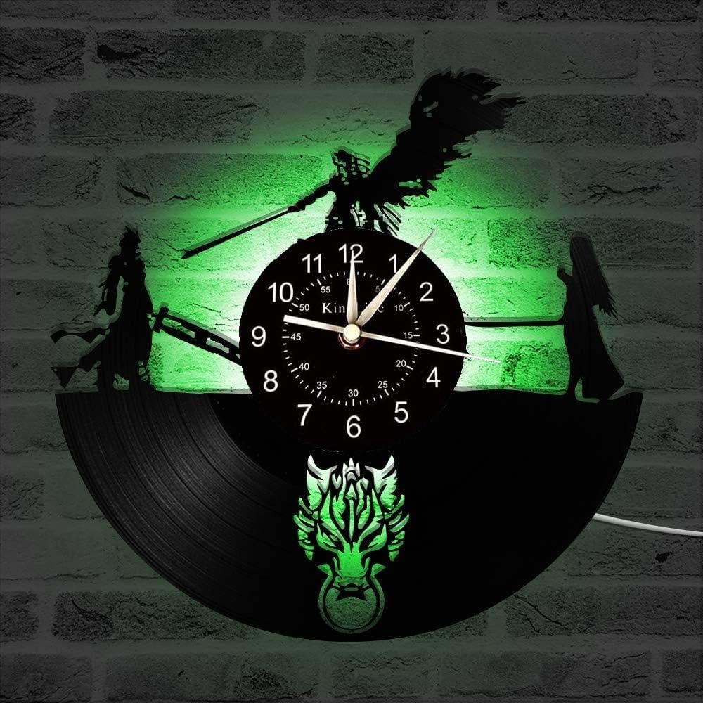 Smotly Vinyl Wanduhr, Final Fantasy Thema Rekord Wanduhr, handgemachte Kunst kreative Farbe Nachtlic
