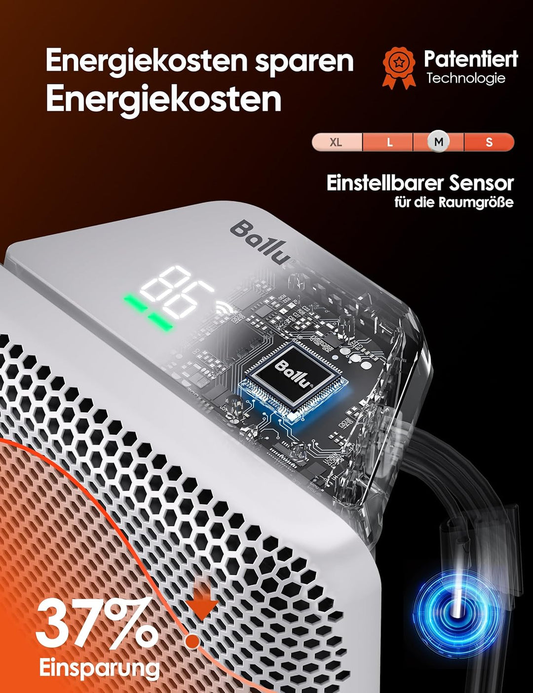 Ballu Infrarotheizung Standgerät & Wandmontage 2000W, Elektrische Heizung Energiesparend mit Smart T