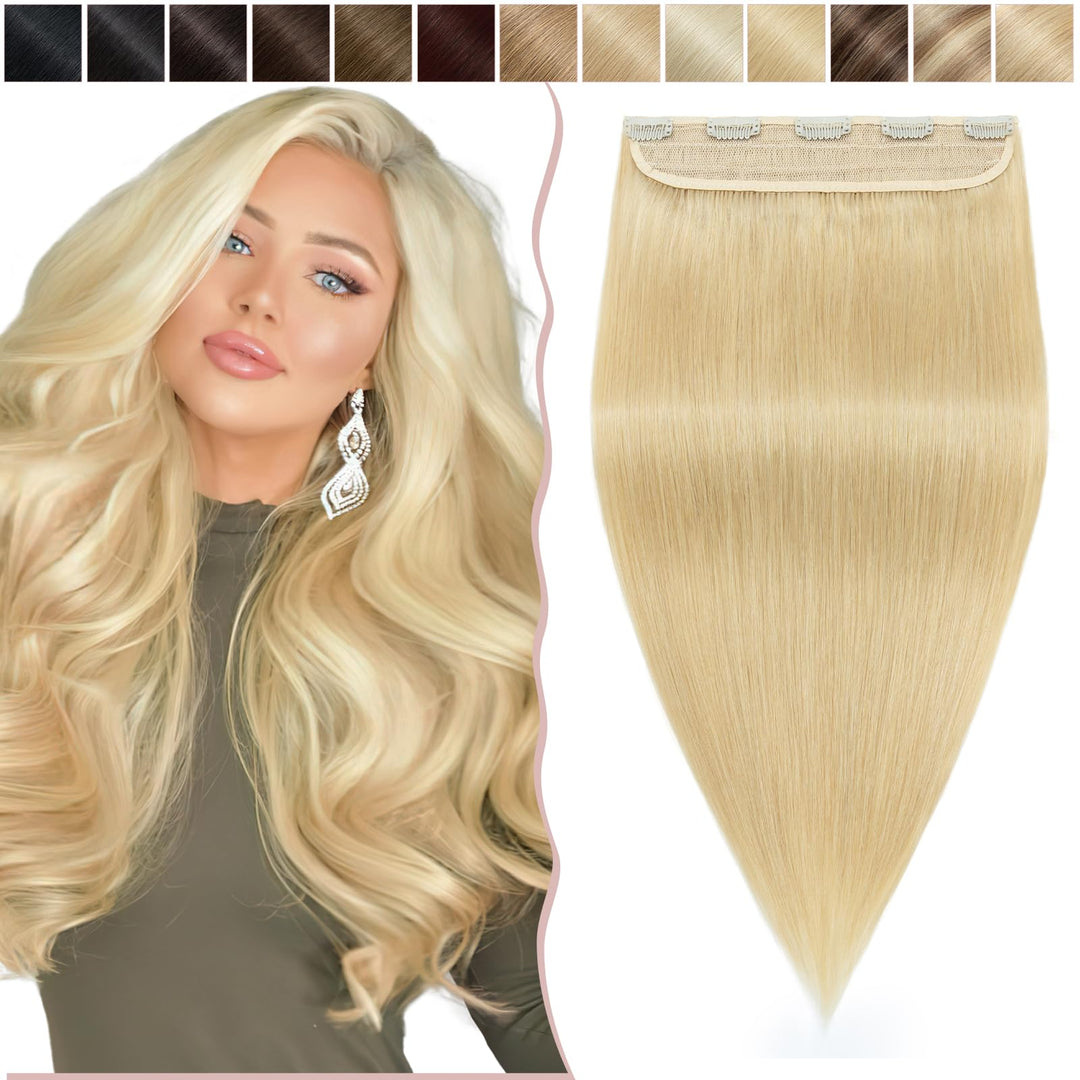 SEGO Haarteil Clip in Extensions Echthaar DICKER Haarverlängerung 1 Tresse 5 Clips Human Hair Glatt