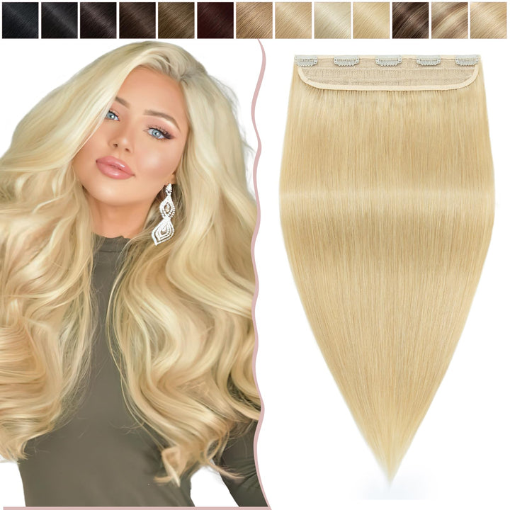 SEGO Haarteil Clip in Extensions Echthaar DICKER Haarverlängerung 1 Tresse 5 Clips Human Hair Glatt