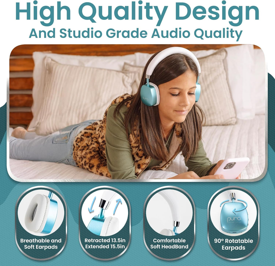 Puro Sound Labs PuroQuiet Plus Lautstärkebegrenzte On-Ear Active Noise Cancelling Bluetooth Kopfhöre