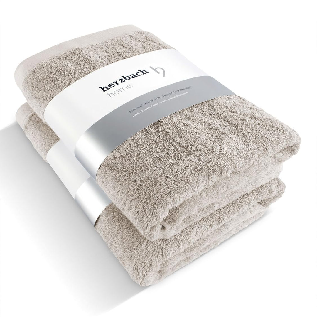 herzbach home Premium Duschtuch 2er-Set 70 x 140 cm (Sandgrau) – Grosse, weiche & saugstarke Dusch-H