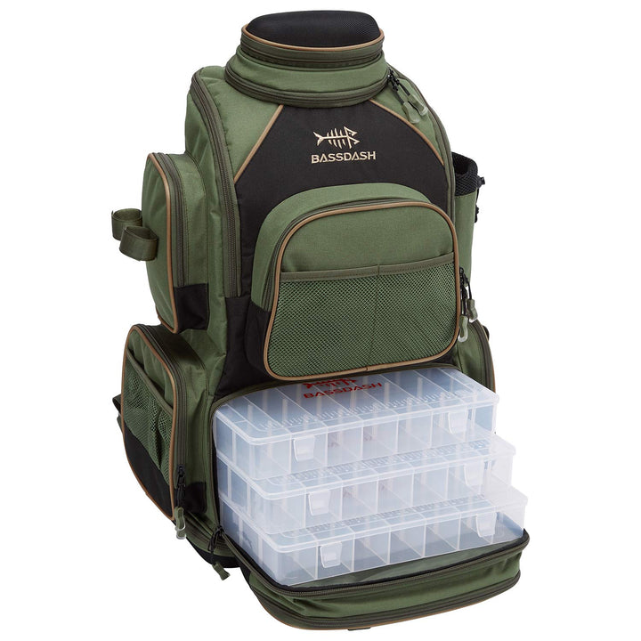 BASSDASH Fishing Tackle Backpack Water Resistant Lightweight Tactical Bag Soft Tackle Box with Rod H