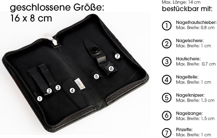 REMOS Nageletui leer aus echtem Leder zum Bestücken mit 7 Instrumenten - schwarz, Schwarz