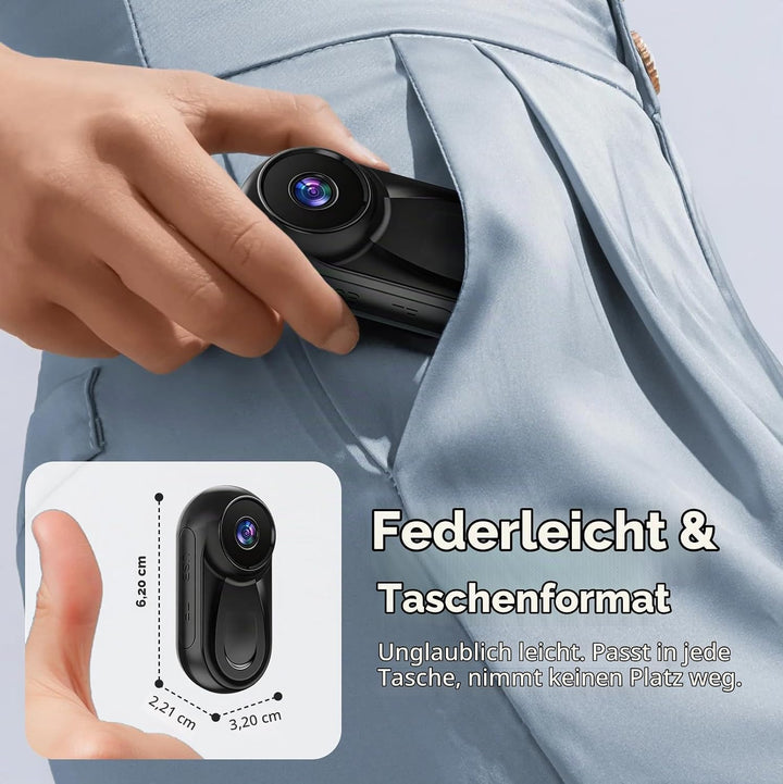 LIROPAU 360° Action Kamera, Mini Action Cam 1080P, Magnetische Taschen-Daumenkamera Aktion Kam-era,