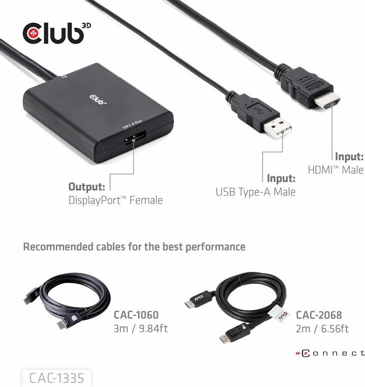 Club 3D CAC-1335 HDMI+ Micro USB auf DisplayPort 4K120Hz oder 8K30Hz St/B Aktiver Adapter, CAC-1335