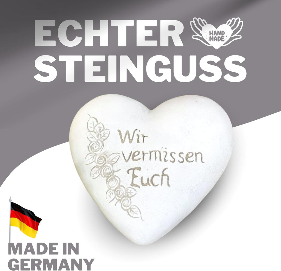 Radami XXL Grabherz Spruch Grabschmuck Grab Herz - Wir vermissen Euch - Grabdeko Trauerherz ca. 1300