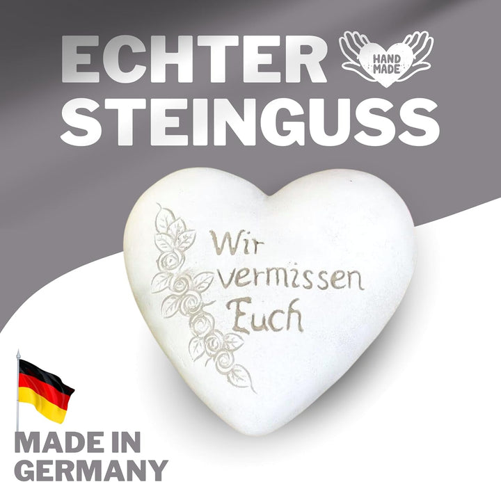 Radami XXL Grabherz Spruch Grabschmuck Grab Herz - Wir vermissen Euch - Grabdeko Trauerherz ca. 1300