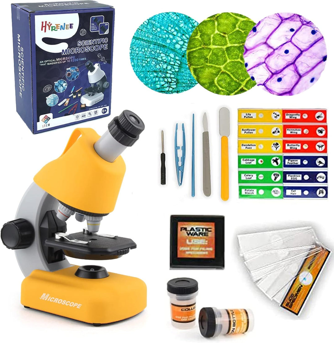 STEM Mikroskop für Kinder Einsteiger Mikroskop mit 40x - 1200x Vergrösserung Kindermikroskop LED-Lic