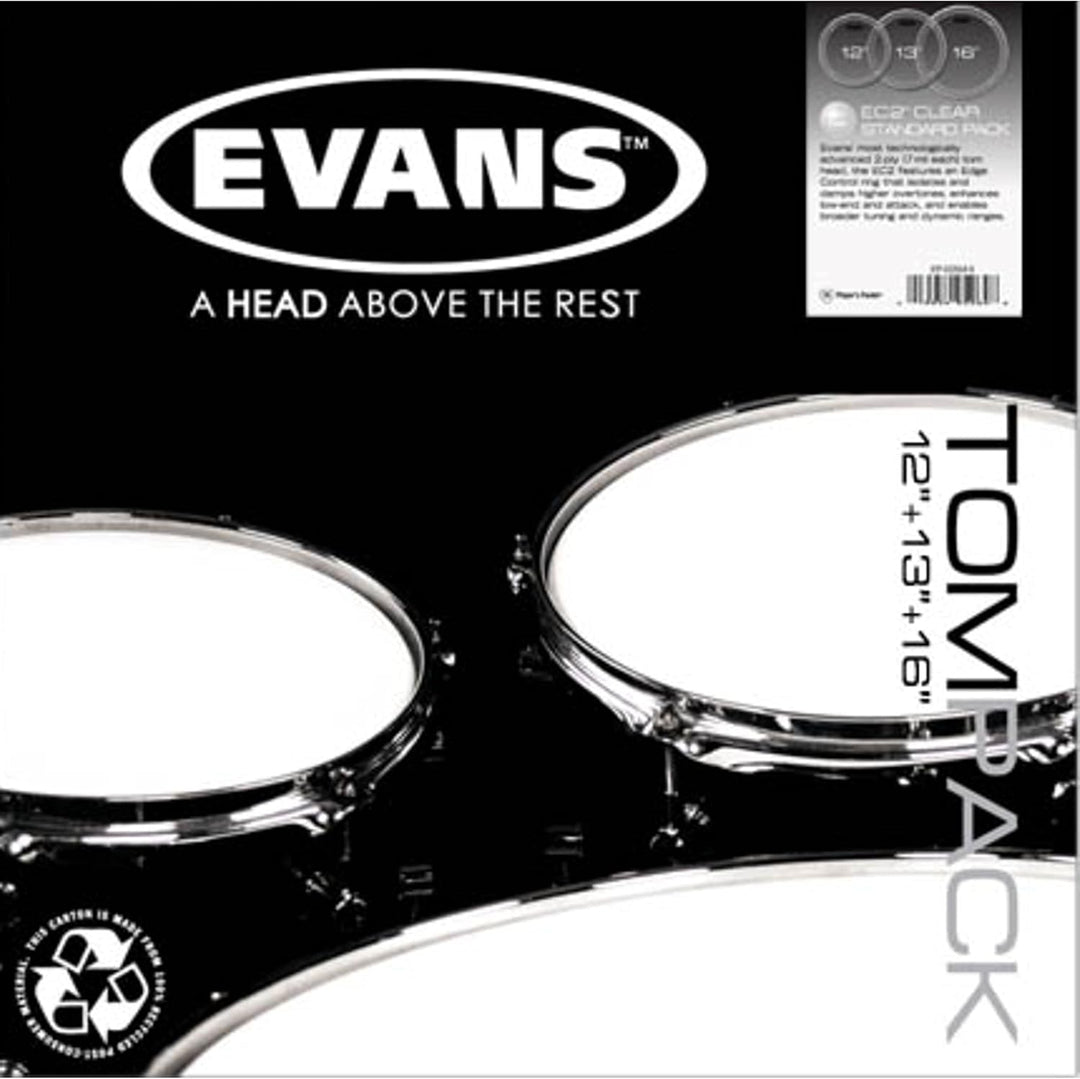 Evans Ec2 Transparente Haut für 10 Zoll, 12 Zoll und 14 Zoll, Fusion, 3 Stück