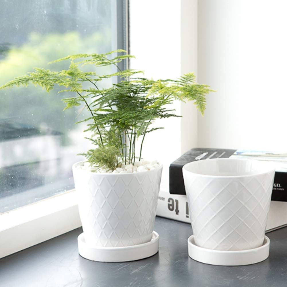 Buymax Blumentöpfe für den Innenbereich, 12.7 cm, Keramik-Blumentopf mit Ablaufloch und Keramik-Tabl