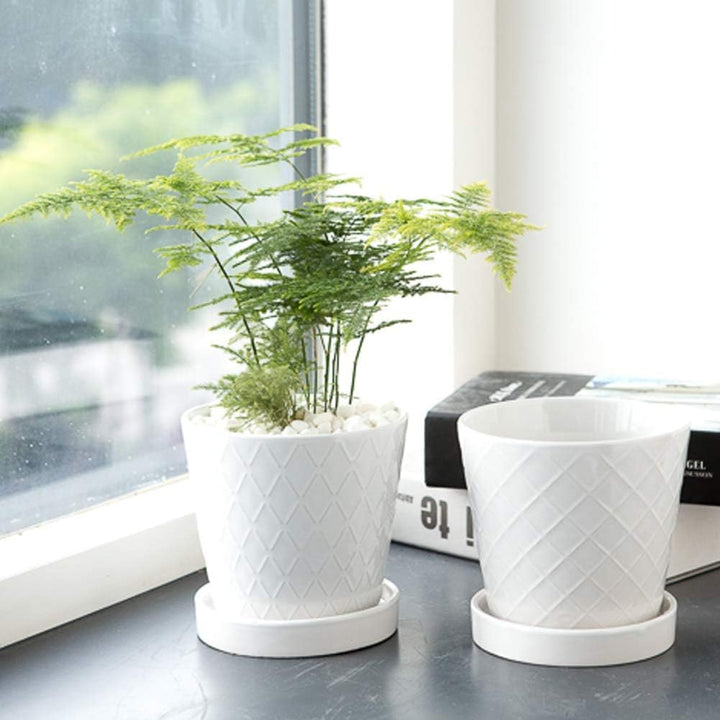 Buymax Blumentöpfe für den Innenbereich, 12.7 cm, Keramik-Blumentopf mit Ablaufloch und Keramik-Tabl