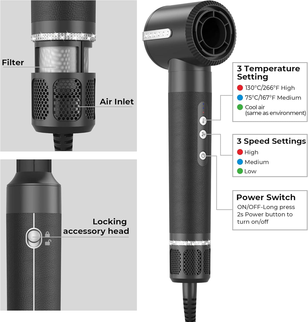 OKWRAP Hair Styler Set 110000 RPM, 7 in 1 Hairstyler Haarstyler, Föhn mit Diffusor, Warmluftbürste,