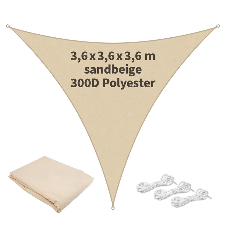 TTL GARDEN 3,6x3,6x3,6m Sonnensegel Dreieck gleichseitig Sand-beige - Premium Polyester 300D 160g/m²