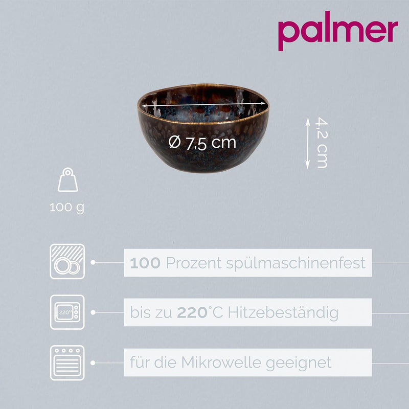 Palmer Eccentric kleine Schalen - 6er-Set, Steingut, Ø 7,5 cm, 10 cl, dunkelblau glänzend, braun umr