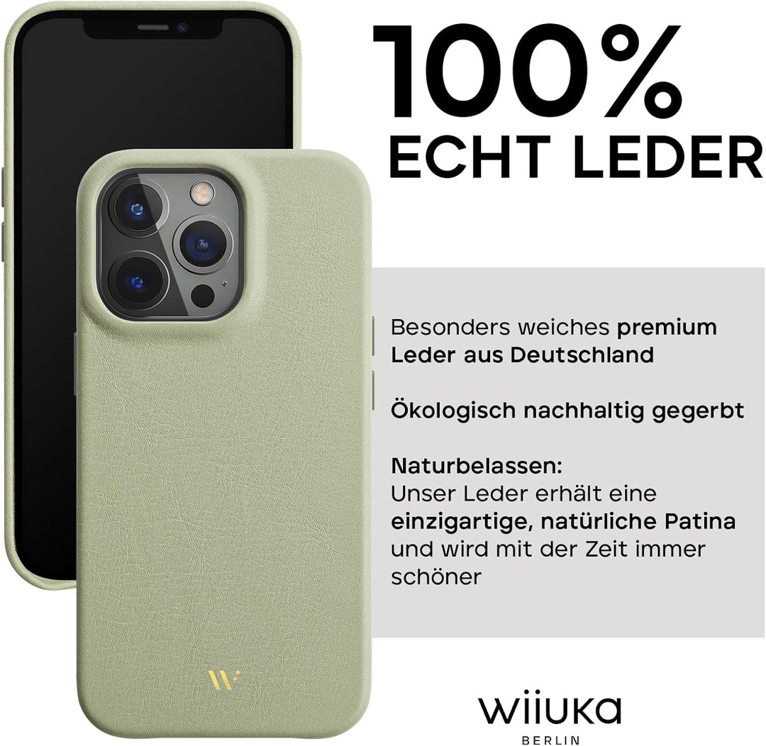 WIIUKA Hülle für iPhone 15 Pro Max, Leder aus Deutschland, Lederhülle extra Dünn, Premium Handyhülle