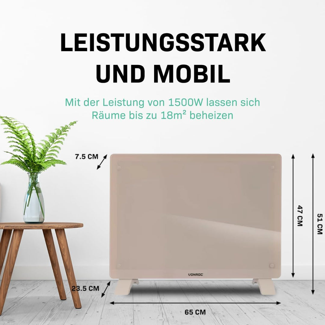 VONROC Elektroheizung energiesparend 1500W - Konvektor Heizung [18qm Räume] - Mobile Elektrische Hei