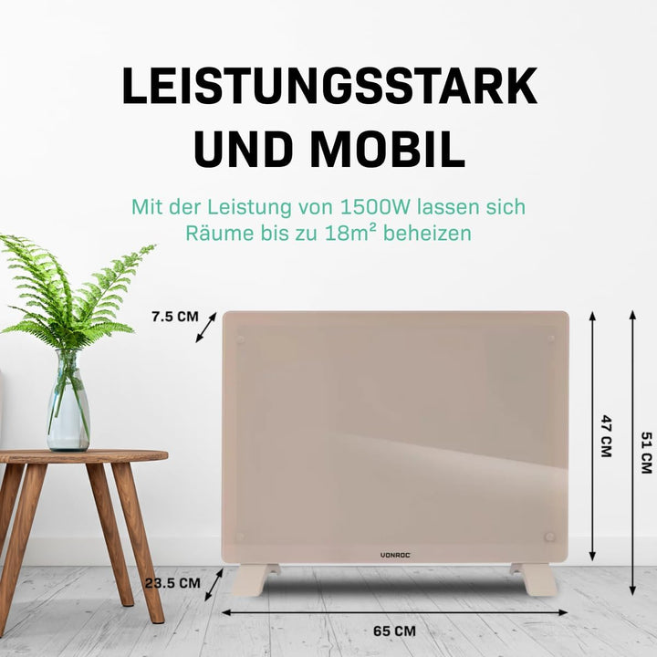 VONROC Elektroheizung energiesparend 1500W - Konvektor Heizung [18qm Räume] - Mobile Elektrische Hei