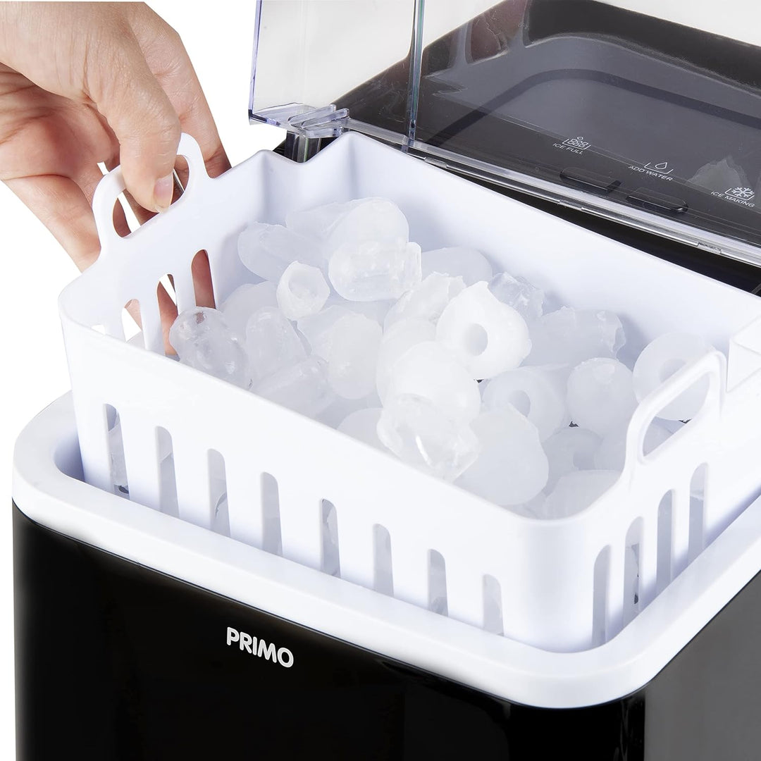 PRIMO PR407IB Tragbare Eiswürfelmaschine, 12 kg x 24 h, bereit in 9 Minuten, Schwarz