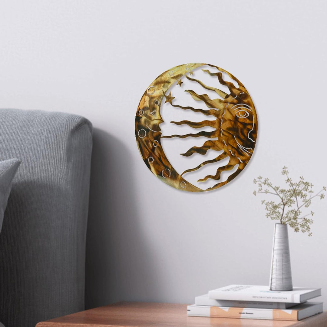 MrMrKura Sonne Metall Wandkunst Outdoor Indoor Rustikale Retro Sonne Mond Sterne Wandbehang Dekor fü