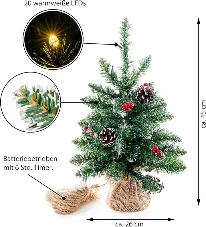 künstlicher Weihnachtsbaum grün mit Deko Lichterkette 20 LED warm weiss Batterie Timer Christbaum Ta